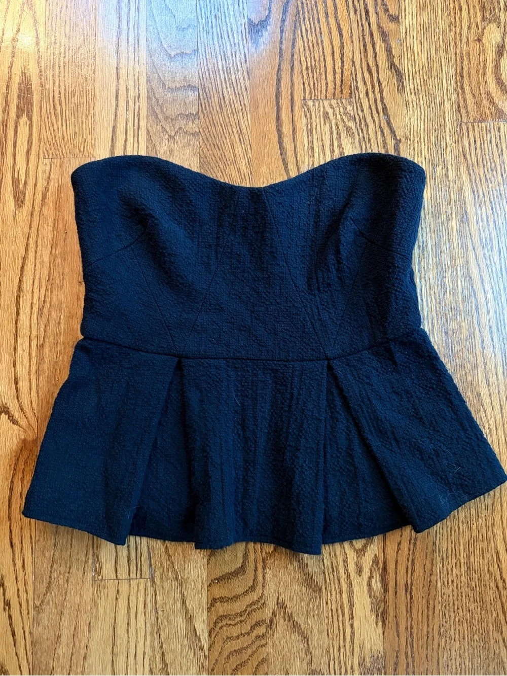 Free People Black Strapless Textured Peplum Bustier Top Size 8